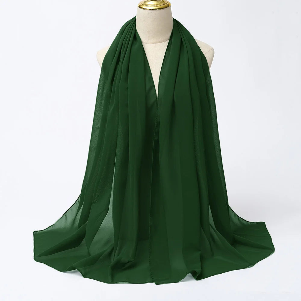 Long solid-color chiffon hijab — lightweight and elegant.