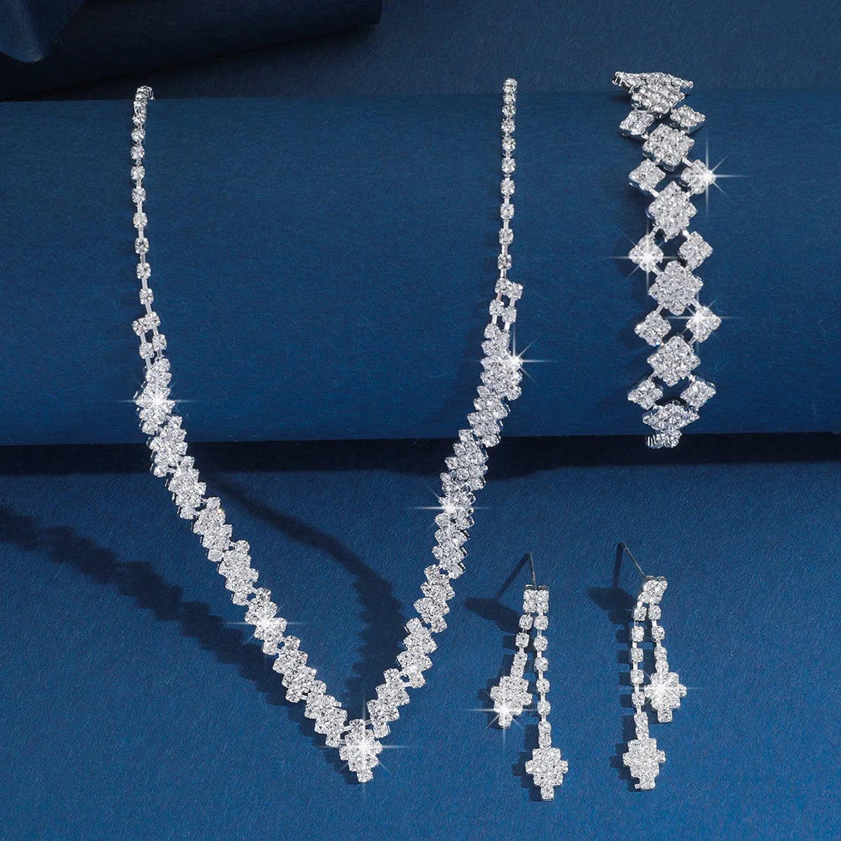 Silver-Plated Rhinestone Tassel Jewelry Set – Elegant Wedding Gift
