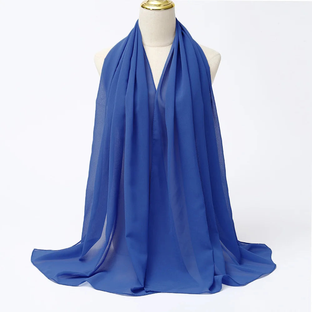 Long solid-color chiffon hijab — lightweight and elegant.