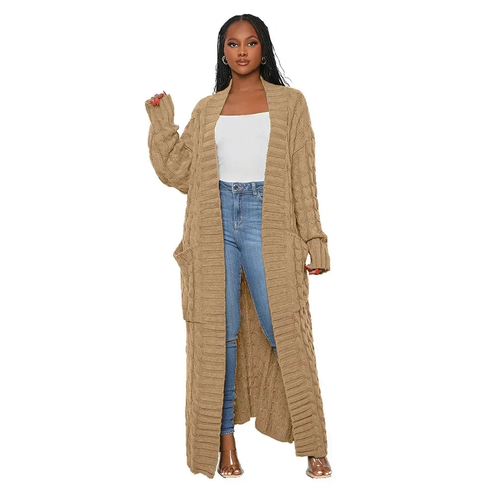 Long Knitted Cardigan for Women – Loose, Warm & Casual Layering Piece