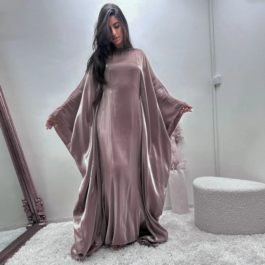 Shiny Satin Butterfly Abaya – Luxury Dubai Kaftan in 20 Colors