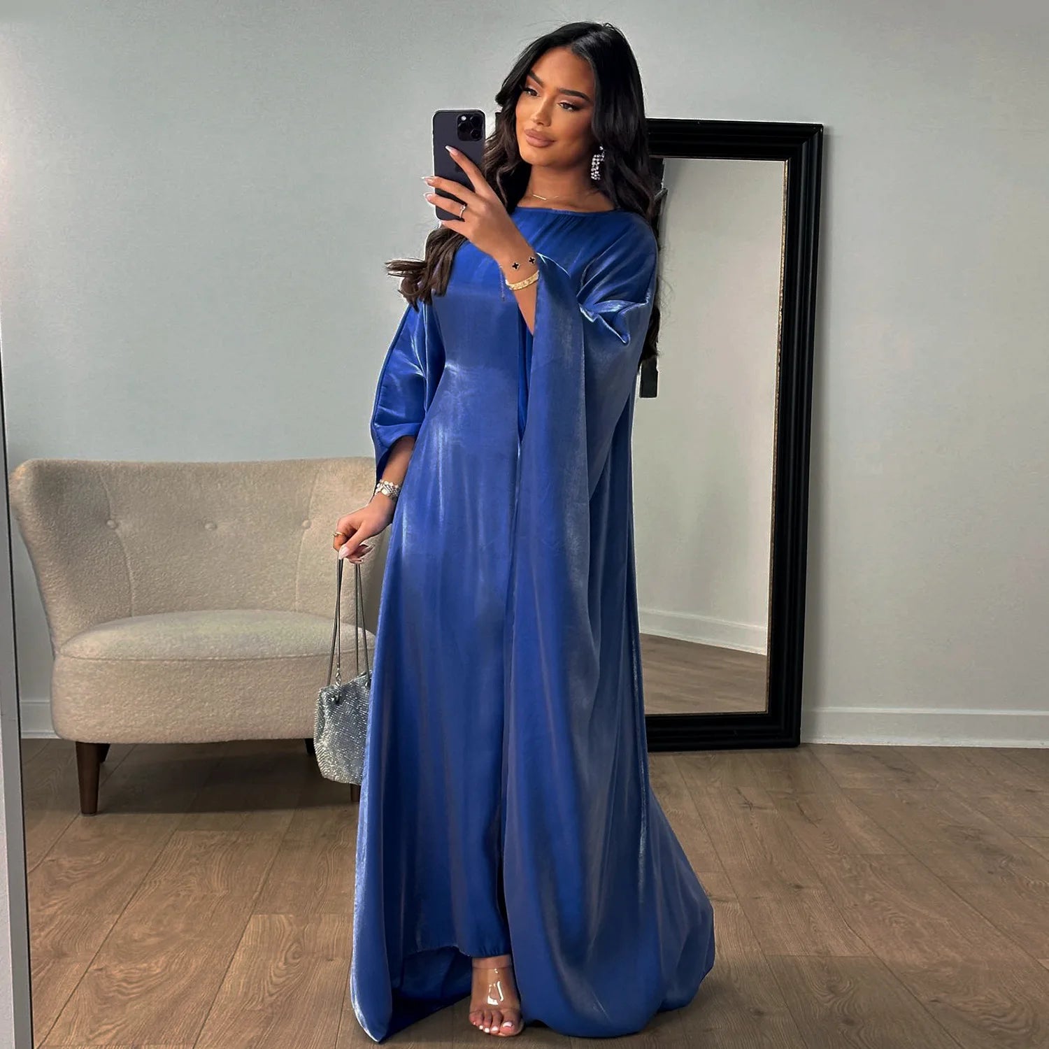 Shiny Satin Butterfly Abaya – Luxury Dubai Kaftan in 20 Colors