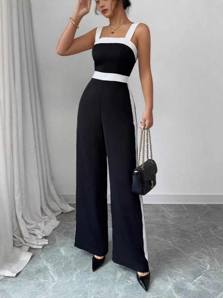 Black & White Square-Neck Jumpsuit – Elegant Contrast Style for Events