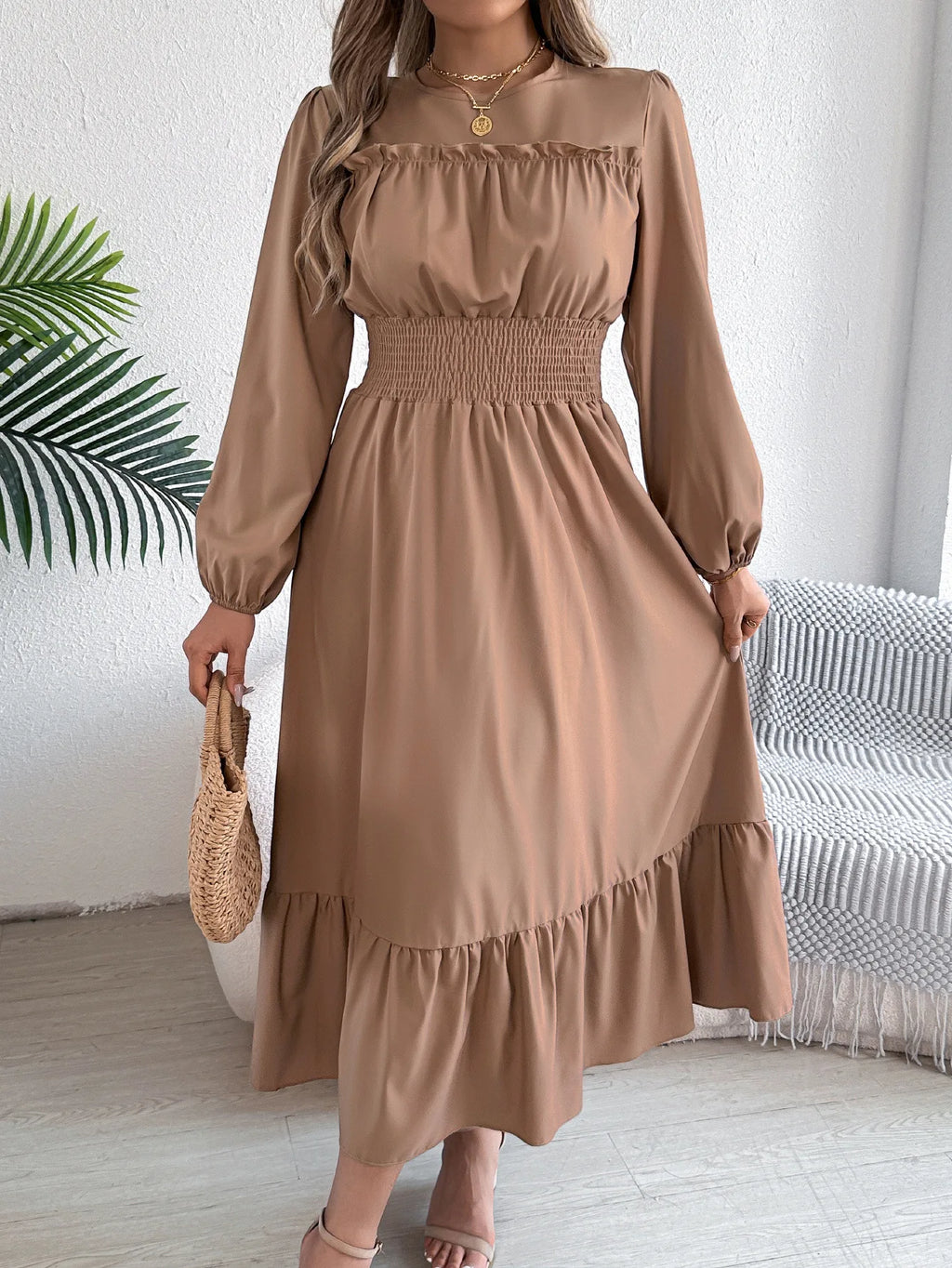 Autumn/Winter Elegant Long-Sleeve Pleated Maxi Dress