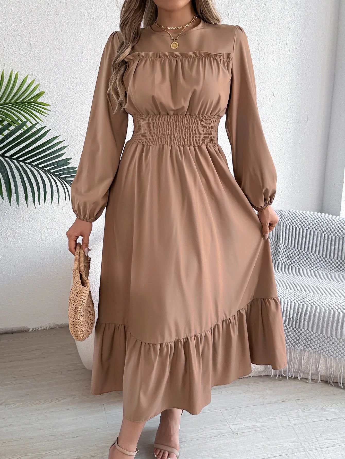Autumn/Winter Elegant Long-Sleeve Pleated Maxi Dress