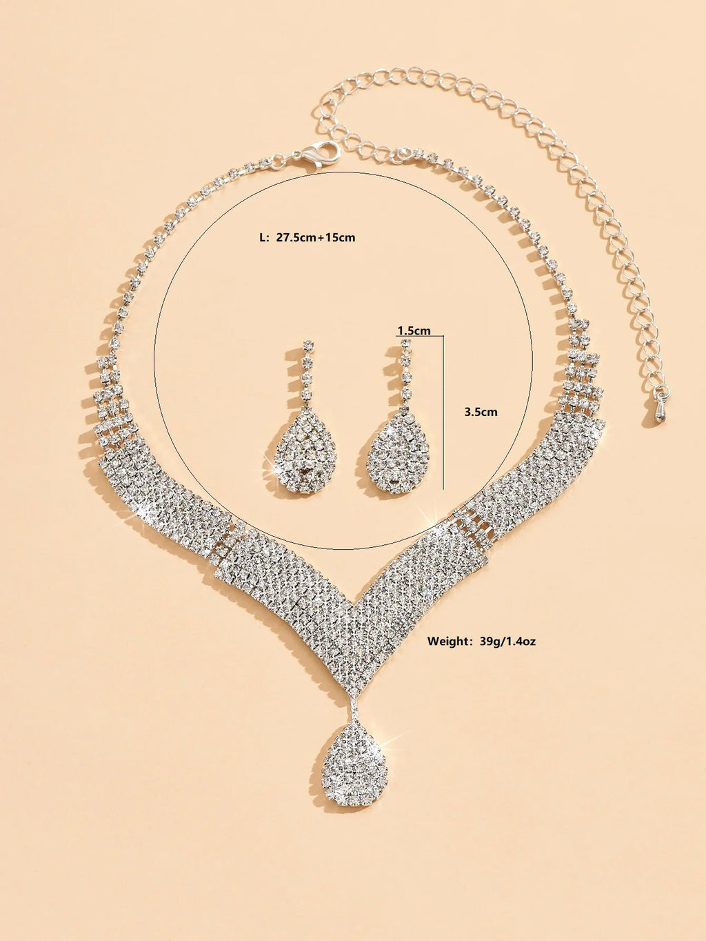 3-Piece Rhinestone Jewelry Set – Necklace & Earrings for Weddings