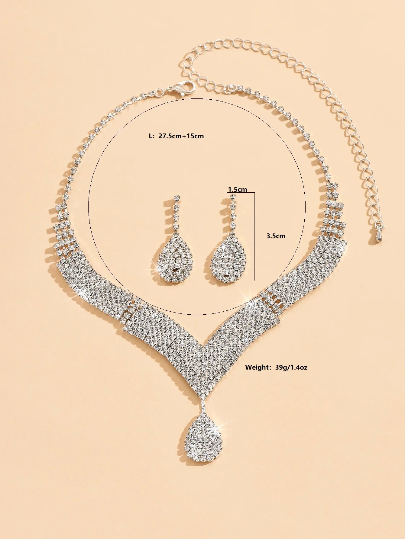 3-Piece Rhinestone Jewelry Set – Necklace & Earrings for Weddings