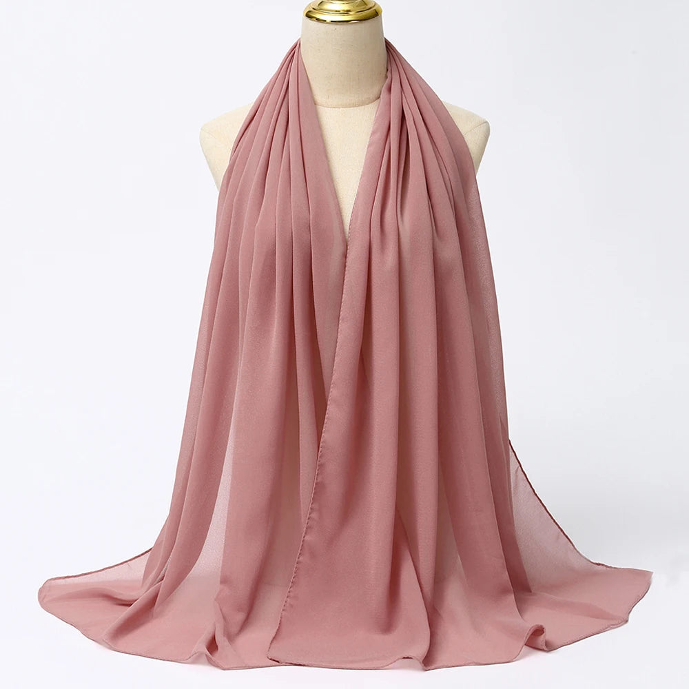 Long solid-color chiffon hijab — lightweight and elegant.