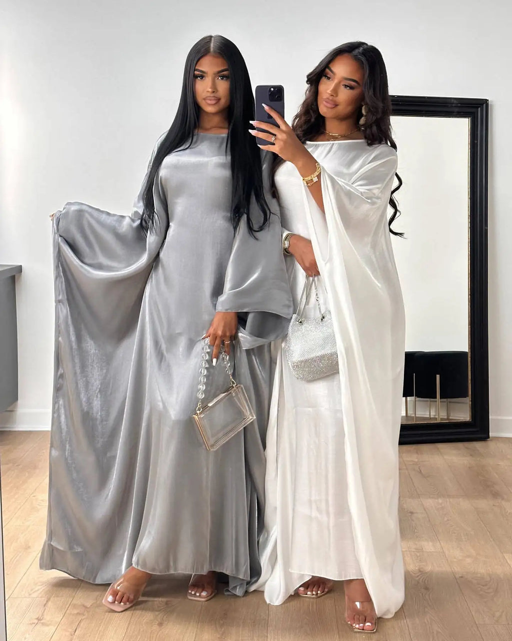 Shiny Satin Butterfly Abaya – Luxury Dubai Kaftan in 20 Colors